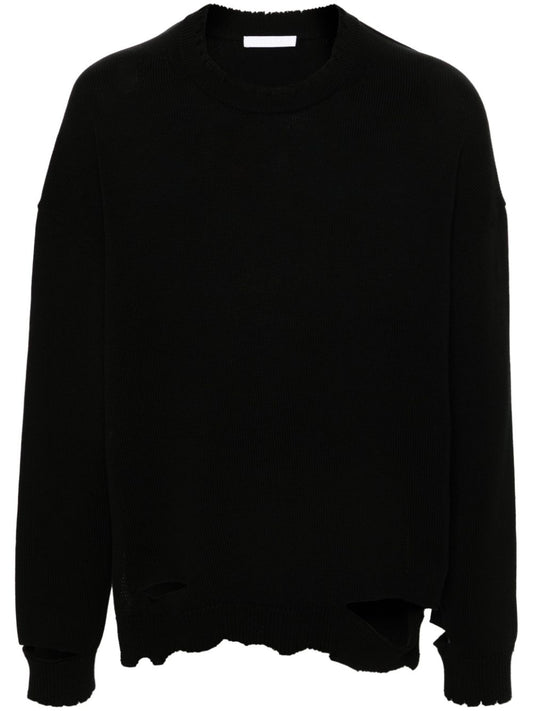 Crew-neck distressed jumper